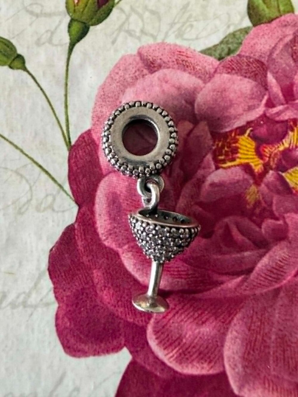 Authentic Pandora Pavé Cocktail Glass Dangle Charm  #791535CZ